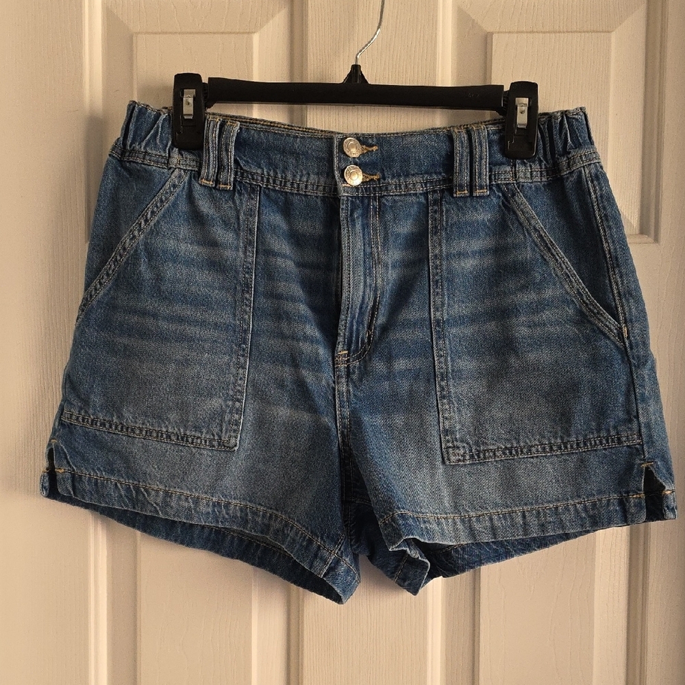 American Eagle Outfitters Blue Jean Shorts High-Waisted Cuffed